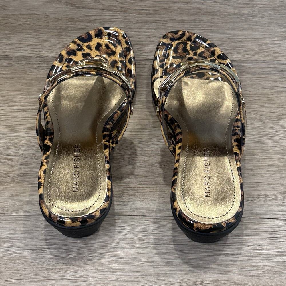Marc Fisher NIB Women’s 6 Leopard Print Thong Wedge Sandals Jersey Shore Y2K - Picture 5 of 8